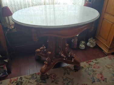 Fancy Victorian marble oval top table