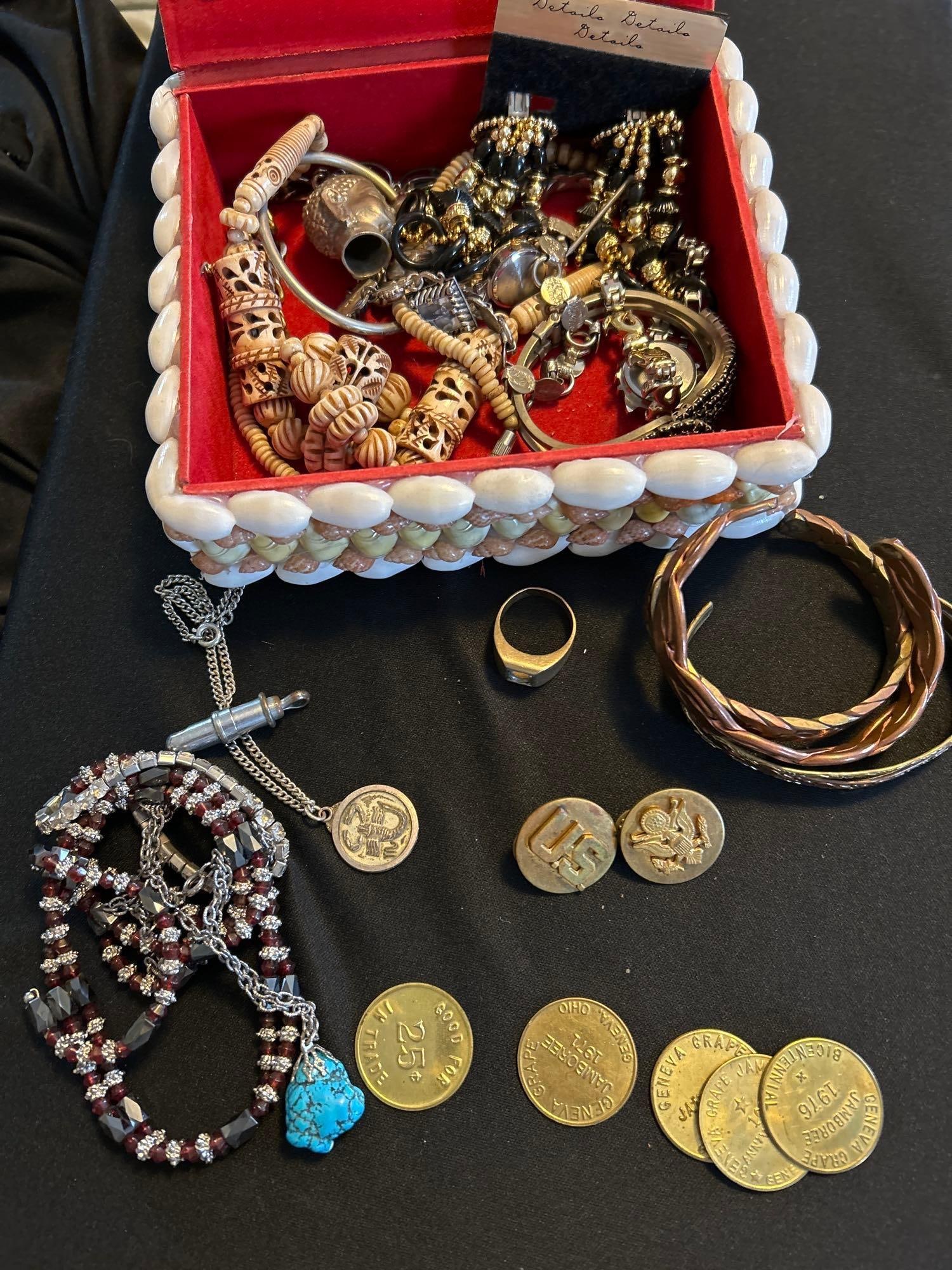 Copper and  Vintage Jewelry, US brass medals, and tokens (1 of 7)