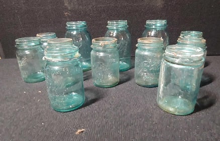 9- 1pt & 3 Ball 1qt blue jars