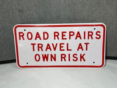 Road Repairs Embossed Sign