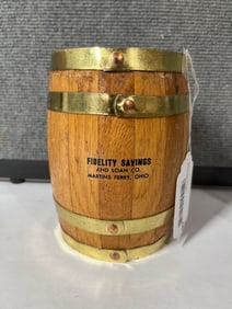Fidelity Savings Wooden Barrel Bank