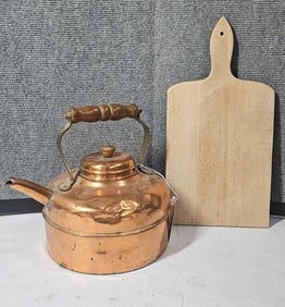 Copper Kettle and Wooden Cheese Board