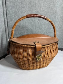 Fantastic Leather Covered Handmade Basket