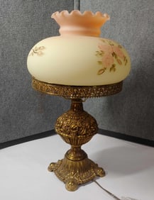 Hand Painted Fenton Hurricane Lamp