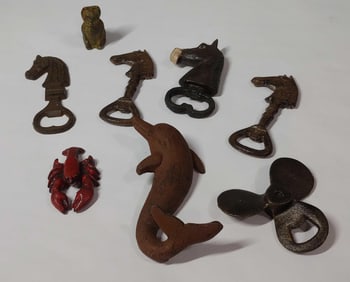 Horse, Dolphin, Lobster, and Wheel Cast Iron Bottle Openers