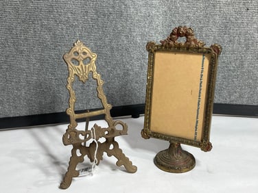 Brass Table Easel and Ornate Art Deco frame