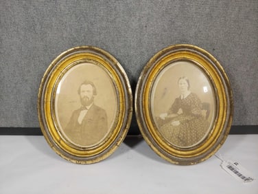 Antique Salt Print Couple in Oval Frames