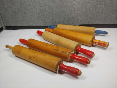 5 Red and Blue Handled Rolling Pins