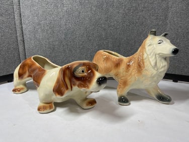 Mid Century Collie and Dachshund Planters