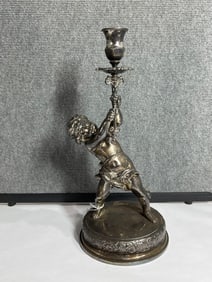 Pairpoint Mfg Silver Plated Cherub Candlestick