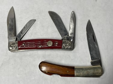 SOLINGEN BEAR HUNTER AND OWL HEAD POCKET KNIVES LOT OF 2