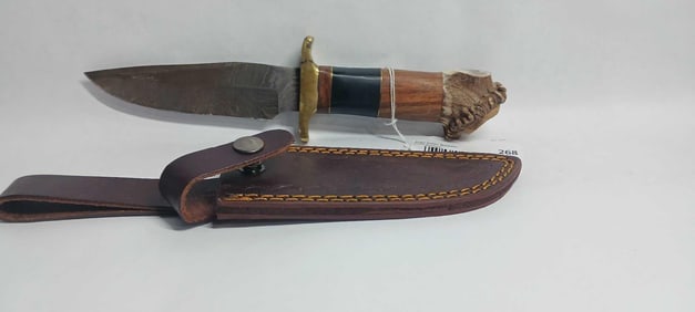 Damascus Blade & Antler Handled Fixed blade Knife