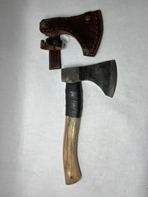 Hand Forged Throwing axe w Leather sheath