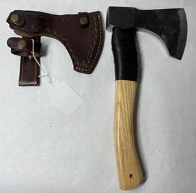 Hand Forged Throwing axe w Leather sheath