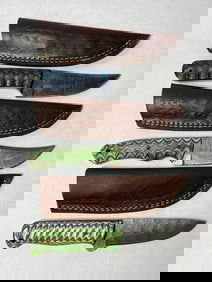 3 Hand Forged Damascus Blade knives