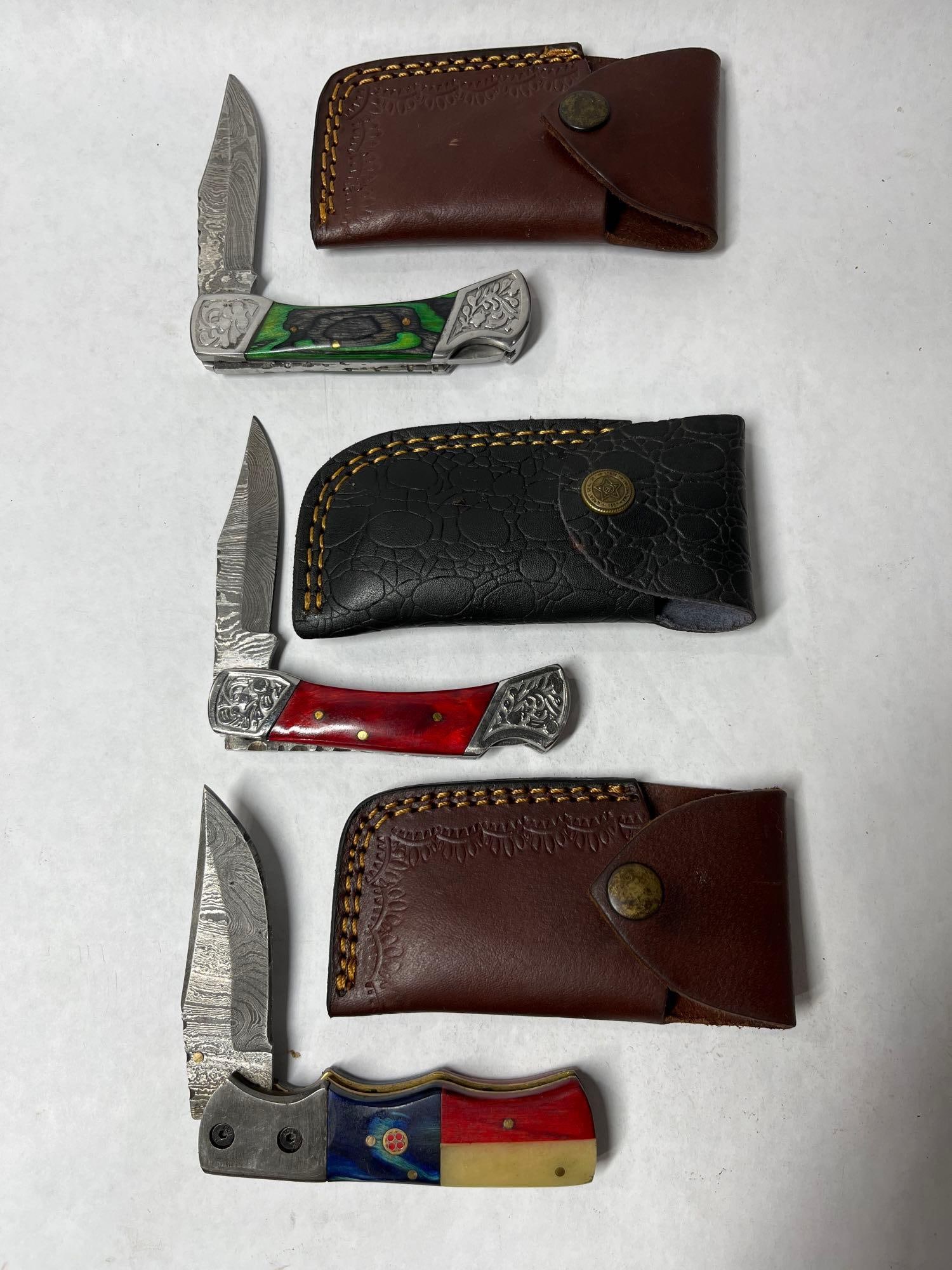 3 Hand Forged Damascus Single Blade Folding Knives (1 of 4)