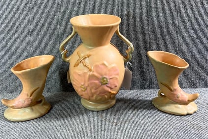 Weller Wild Rose 2 Handled & Cornucopia Vases