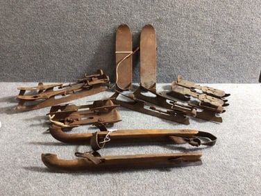 Kids and Adult Wooden and Metal Ice Skates