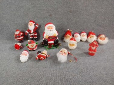 Mid Century Santa Claus Ornaments, and rubber face dolls