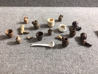 17pc Miniature Antique Stoneware