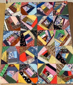 Colorful Hand Stitched crazy quilt