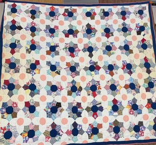 Early Hand Stitched Flower Patchwork Quilt