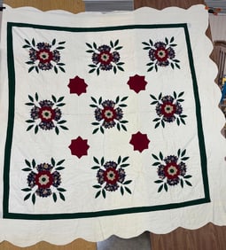 Floral Applique Hand Stitched Quilt