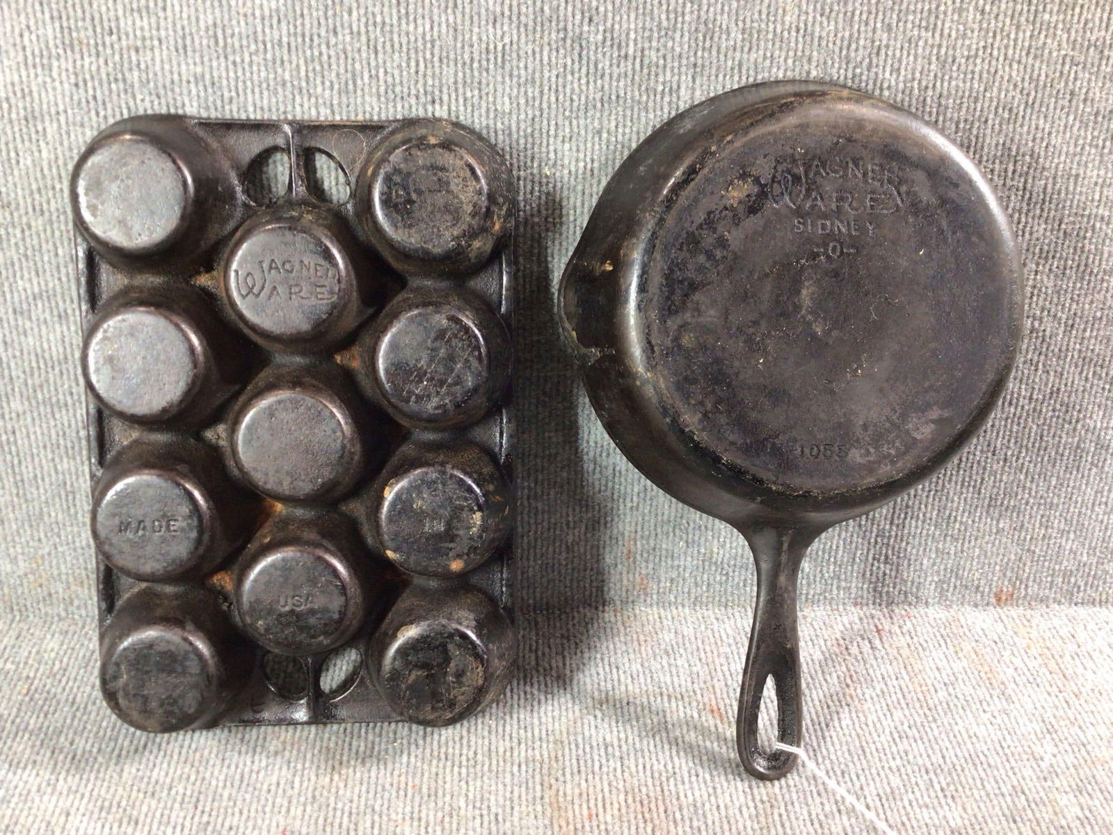 Wagner Ware Muffin pan and #5 Skillet: Both need cleaned and seasoned but are free of pitting or and major issues
