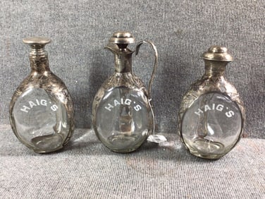 Haigs Sterling Overlay Liquor Decanter Bottles