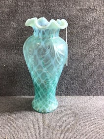 Fenton Aqua Feather Vase