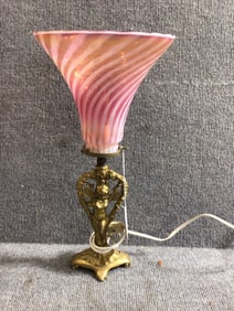 Cranberry Swirl Cherub Desk Lamp