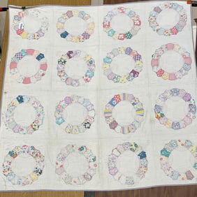 1930s Dresden Plate Hand Stitched Quilt