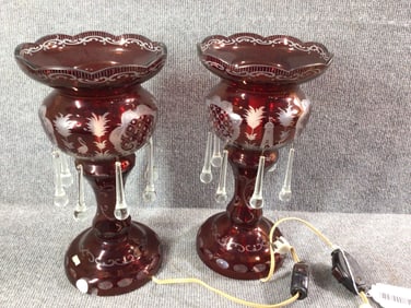 Ruby Red Bohemian Glass Luster Lamps