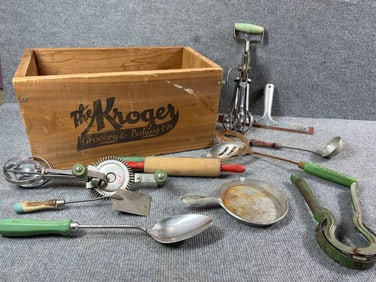Green Painted Farmhouse Utensils & Santa Crate