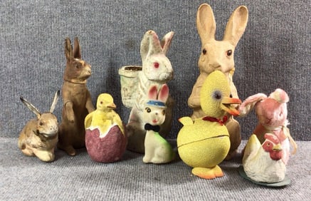 Paper Mache Easter Rabbits and Chicks