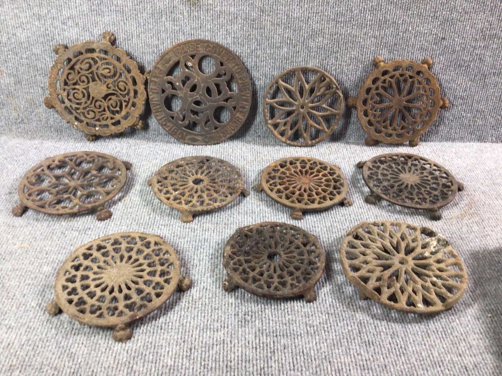 Cast Iron Round Hot Plate Trivets: Each is approx 5 inches in diameter.