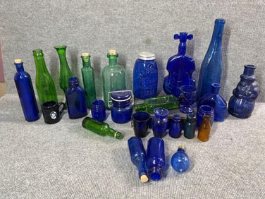 Cobalt Blue & Green Glass Bottles & Jars