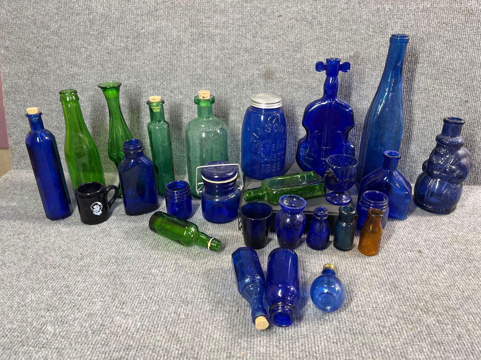 Cobalt Blue & Green Glass Bottles & Jars (1 of 7)