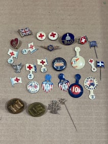 Red Cross War Buttons, US badges, and more