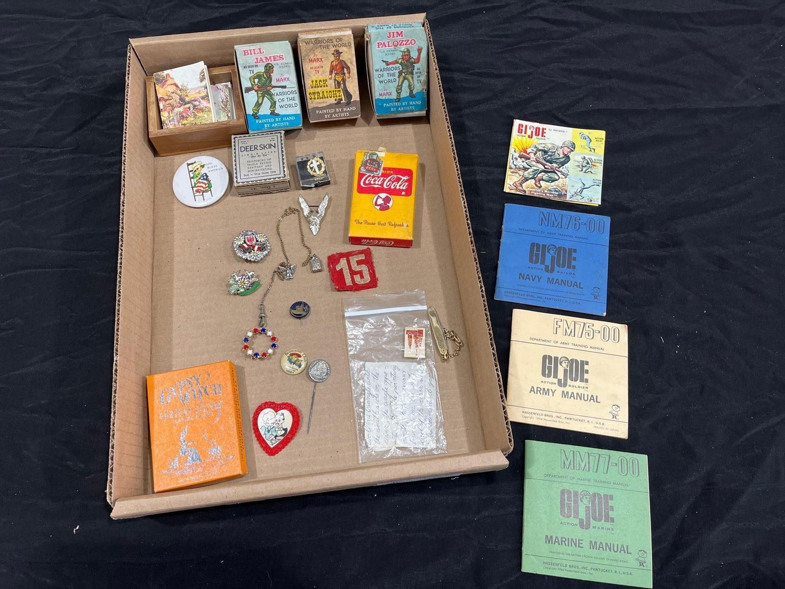 Marx Figures, GI Joe Manuals, Fortune telling Cards, Buttons, and more (1 of 10)