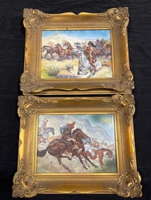 KPM German Cowboys and Indians Framed Plaques