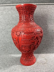 Qing Dynasty Red Cinnabar Carved Chinese Vase