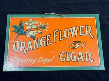 Orange Flower Cigars Cardboard Sign