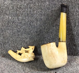Bone Carved Tobacco Pipe & Cigarette Holder