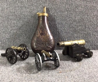 Brass Mini Cannons & Decorated Powder Flask