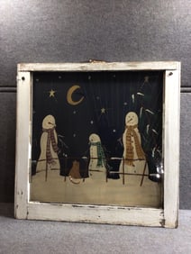Reverse Painted Snowman Window