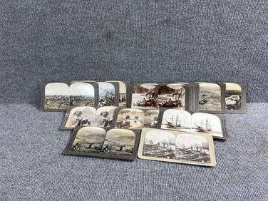 War Scenes, Egyptian Pyramids, early vehicles and ships Stereo viewer cards