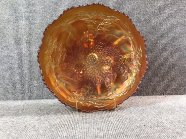 Fenton Stag and Holly Carnival Glass Footed Dish