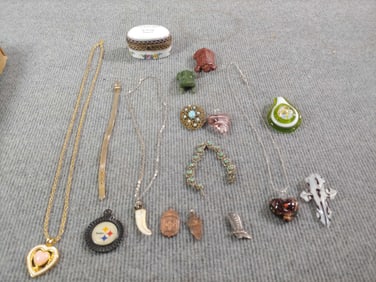 Art glass Pendants, Stone & Wood animals, and Jewelry