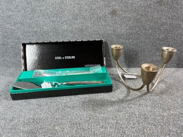 Contemporary Sterling Silver Candle Holder and Utensils